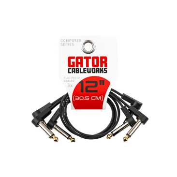 12 INCH FLAT PATCH CABLE WITH 24K GOLD-PLATED TIP AND 1/4" RIGHT ANGLE CONNECTORS - 3 PACK